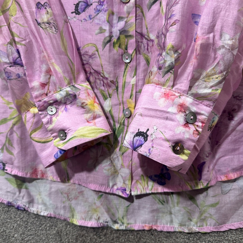Bailey/44 Button Up Blouse Top Women XL Pink Floral Butterfly Lyocell Whimsical - Picture 8 of 12